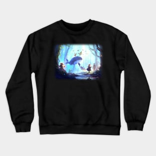 Girl in magical forest surrounded by animals Crewneck Sweatshirt